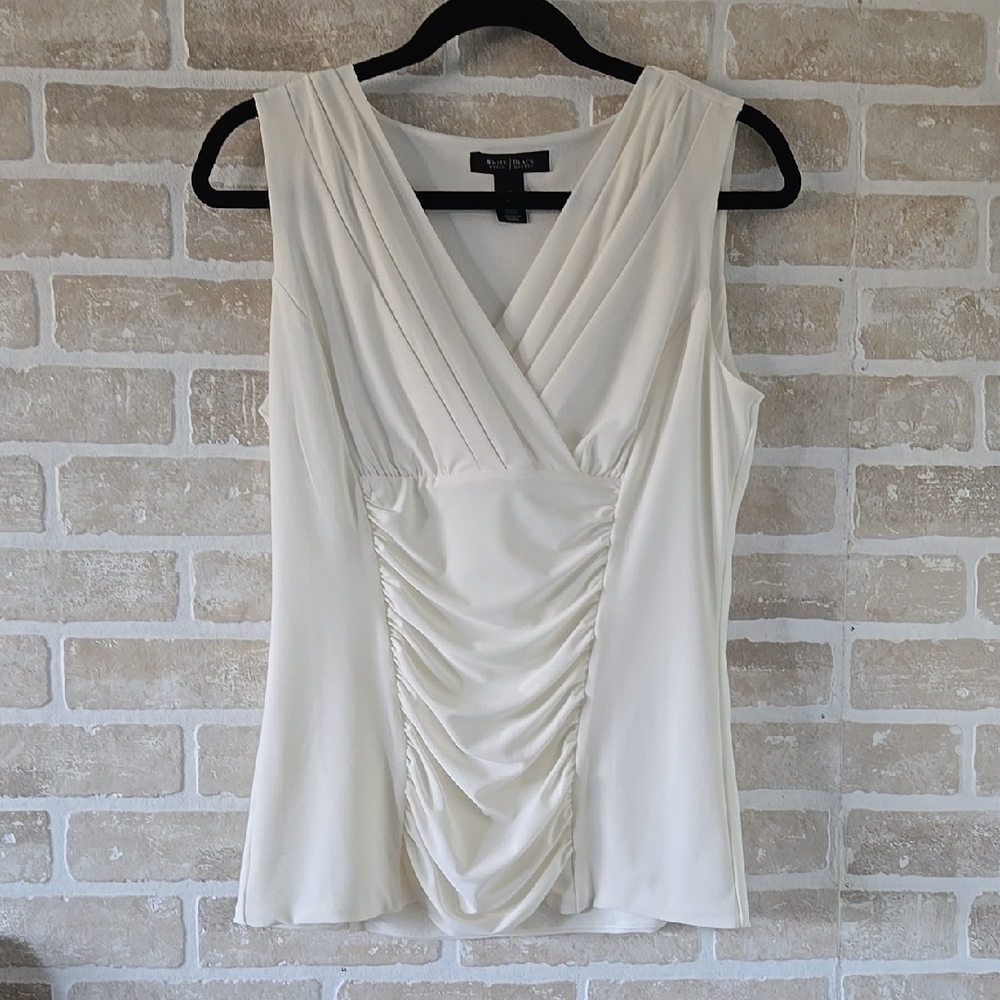 White House Black Market Cream Ruched Wrap Blouse